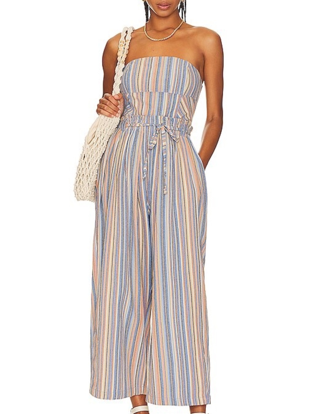 Free People Strapless Multicolor Stripe Wide-Leg Jumpsuit 100% cotton size XS